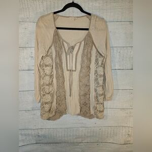 Ryu Boho Lace Beige Blouse Size Large